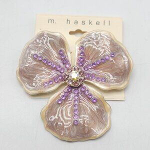 M. Haskell Large Purple Floral Orchid Rhinestone Brooch